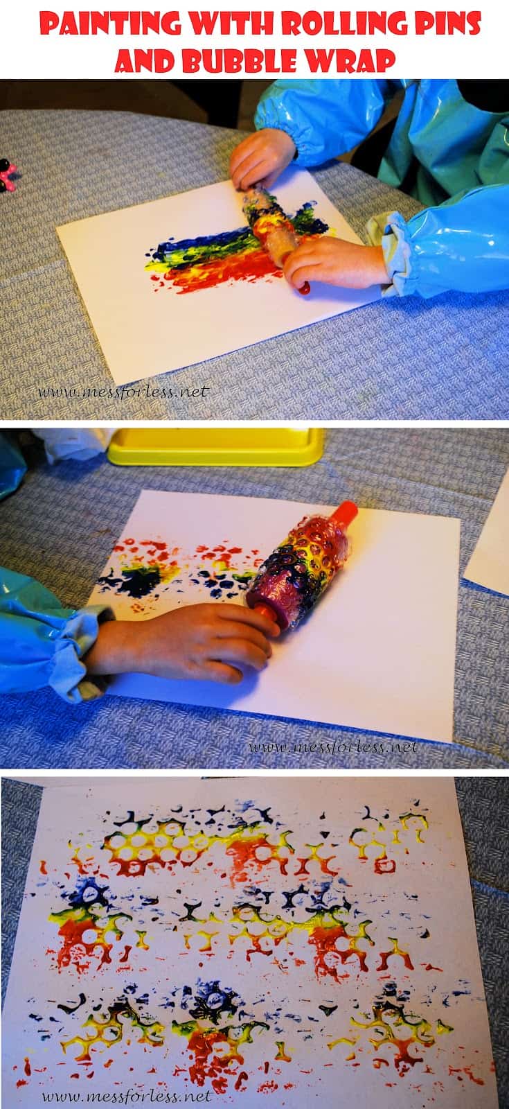 Painting with Rolling Pins and Bubble Wrap Mess for Less
