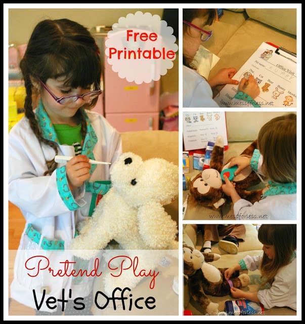 Set up a Pretend Play Vet's Office - Free Printable for Vet's Office for kids. #kids #dramaticplay #pretend