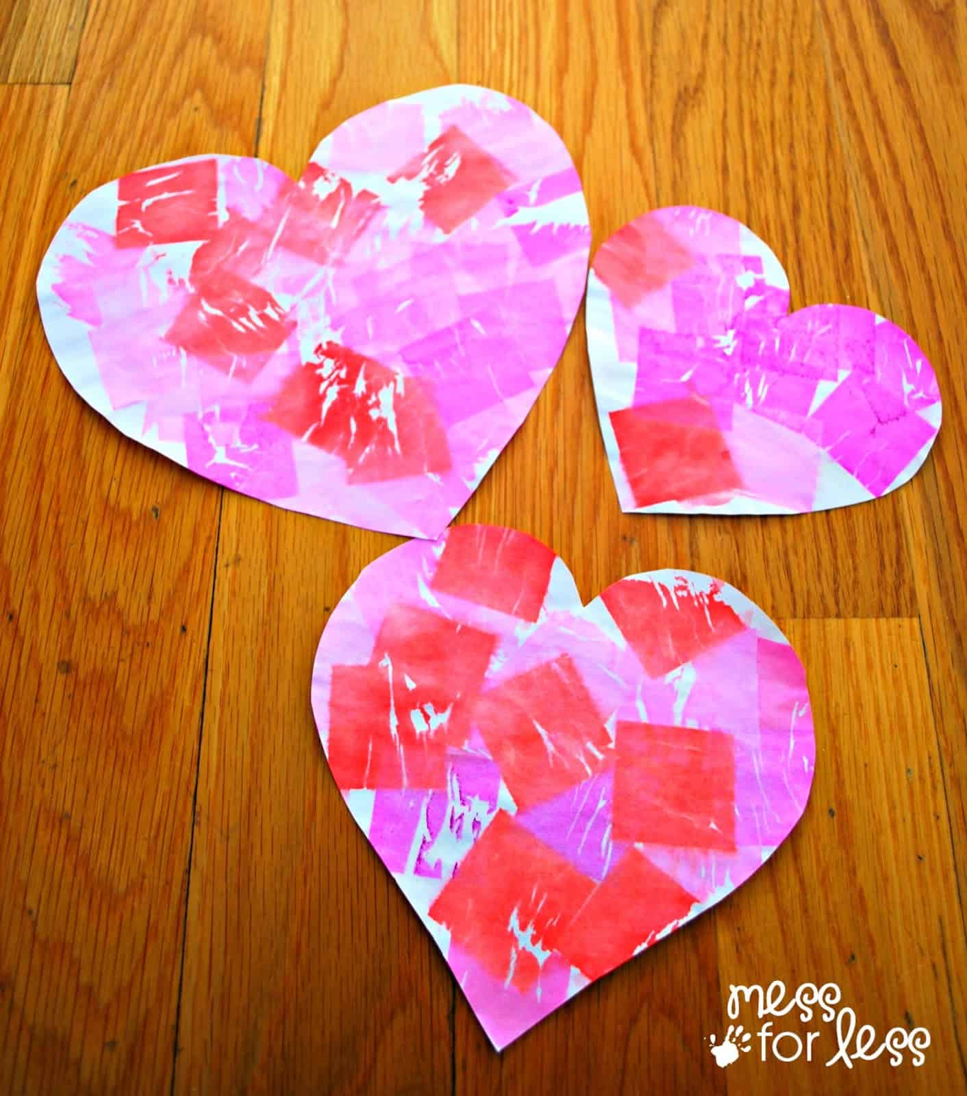 Valentine's Day Mobile with Tissue Paper Dyed Hearts Mess for Less