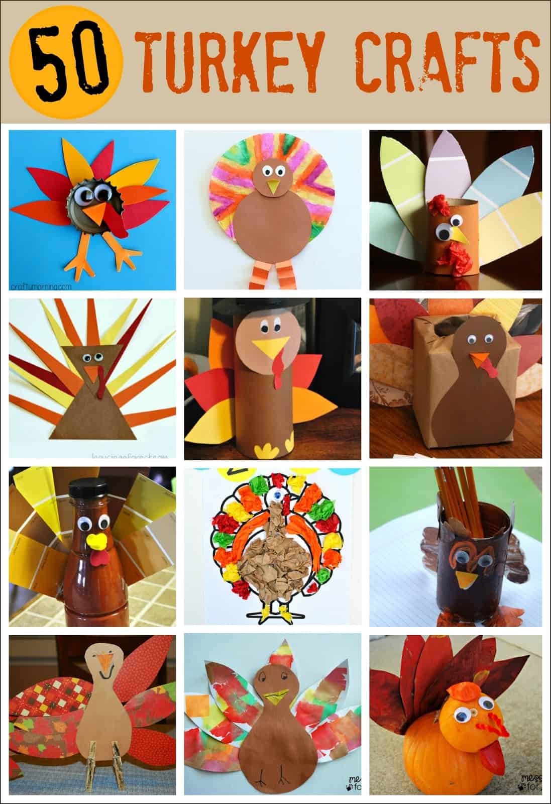 50 Turkey Thanksgiving Crafts Mess for Less