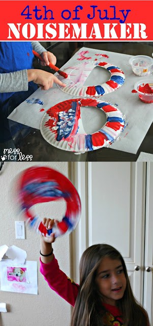 4th of July Crafts - Use some plates and paint to make a simple noisemaker for kids!