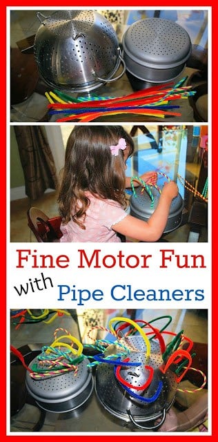 Fine Motor Skills activity with Pipe Cleaners - Kids will have a ball while pushing and pulling pipe cleaners.