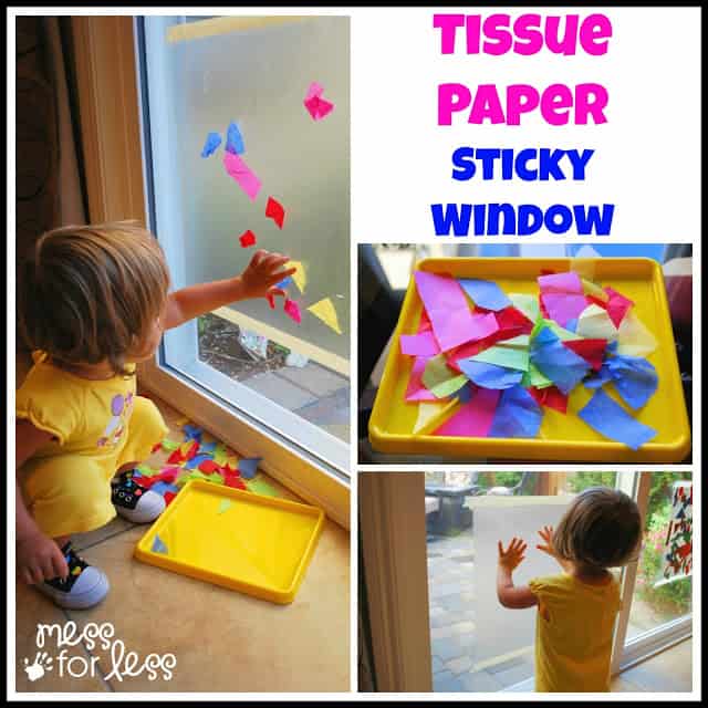 Contact Paper Art - Create a sticky window using contact paper and tissue paper. Fabulous sensory idea!