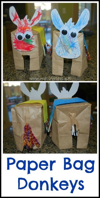 Paper Bag Donkeys - with free printable! We made these as we learned about the Easter story.