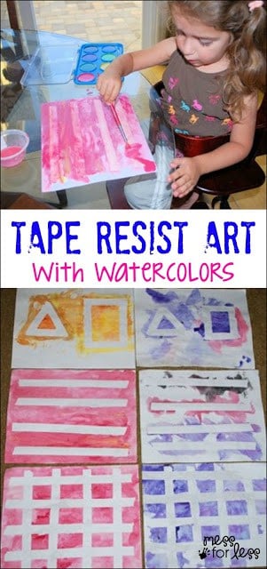 Tape Resist Art with Watercolors - Such a fun way to paint with little ones!