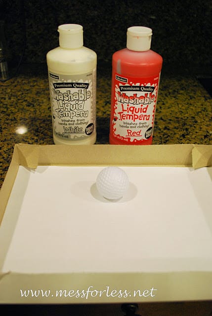 paint, golf ball, box, paper