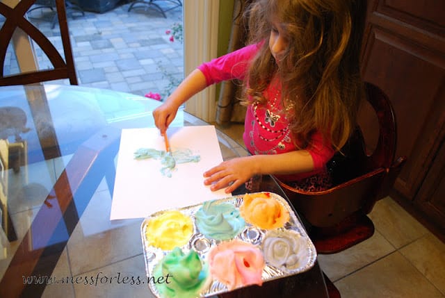 kids painting with shaving cream