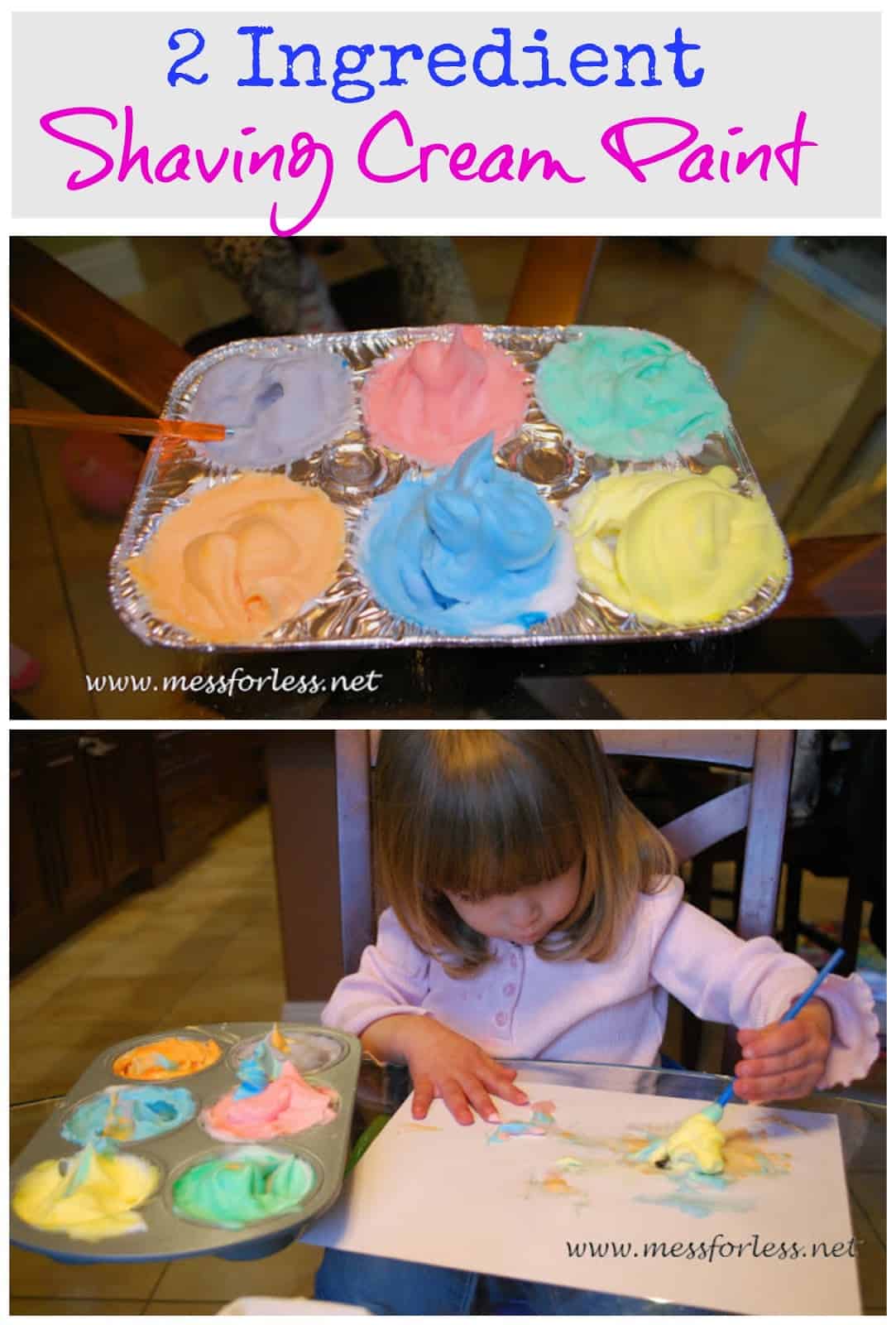 2 Ingredient Shaving Cream Paint - you won't believe how easy this stuff is to make. Such a fun way to paint!