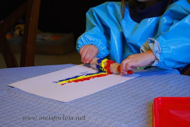 Painting with Rolling Pins and Bubble Wrap