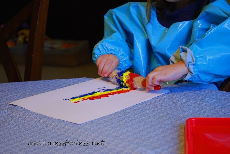 Painting with Rolling Pins and Bubble Wrap Mess for Less