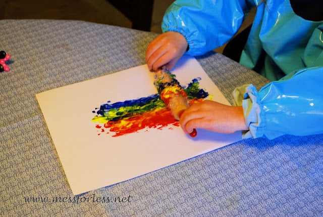 Painting with Rolling Pins and Bubble Wrap