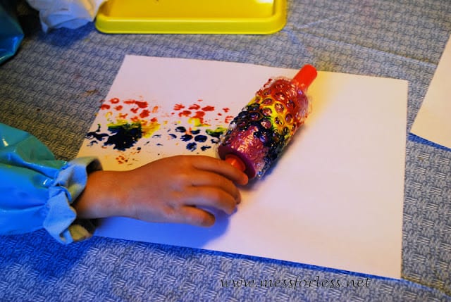 Painting with Rolling Pins and Bubble Wrap