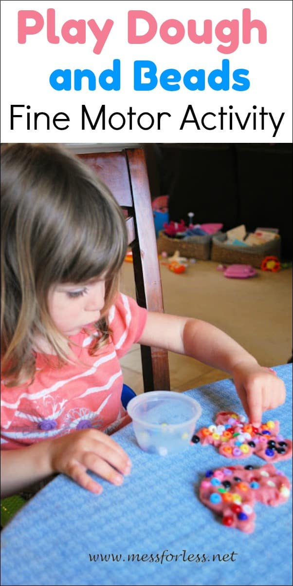 Playdough and beads fine motor play - this is such an easy activity to set up. It kept my kids busy for 40 minutes!