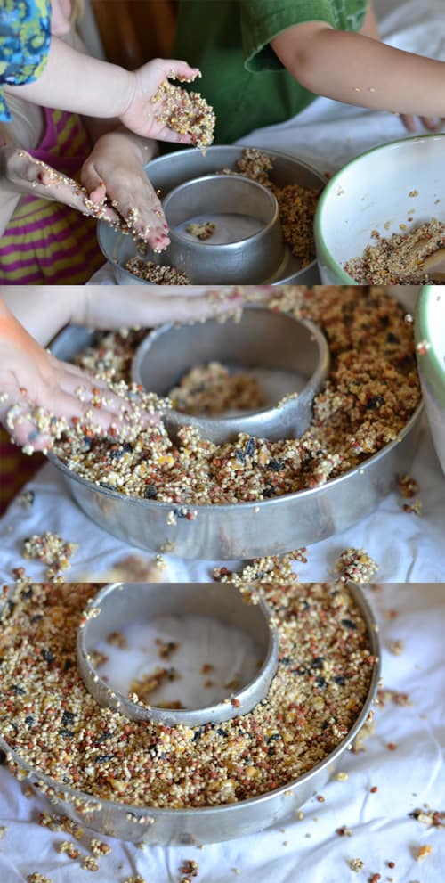 kid made bird seed wreath