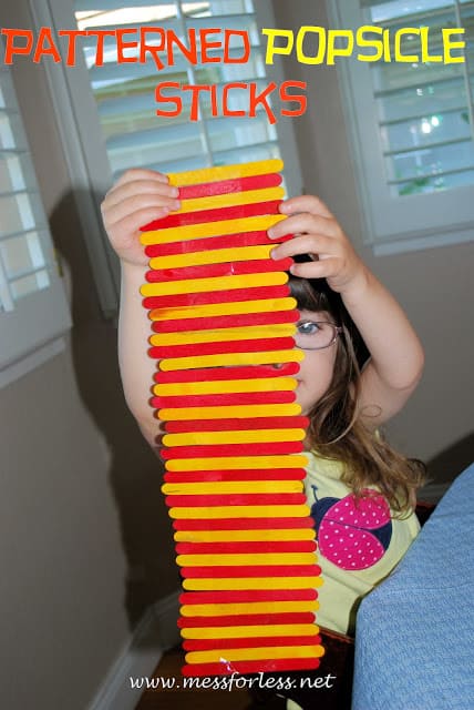Popsicle Stick Patterns is a fun way to get your kids to practice copying and creating patterns and the best part is that it only requires a few basic supplies. 
