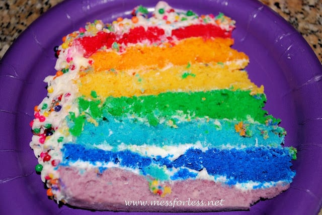 rainbow birthday party, inside of rainbow cake