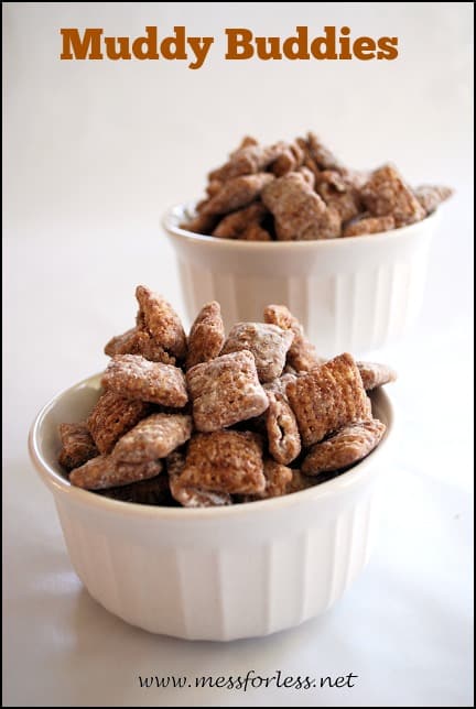 I can't believe how easy these muddy buddies were to make. My kids loved them. They are totally addicting and a great snack to have out at parties.