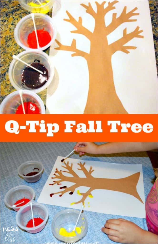 This Q-Tip Fall Tree is the perfect Fall activity for kids. Painting in this way really helps with fine motor skills plus it is just plain fun!