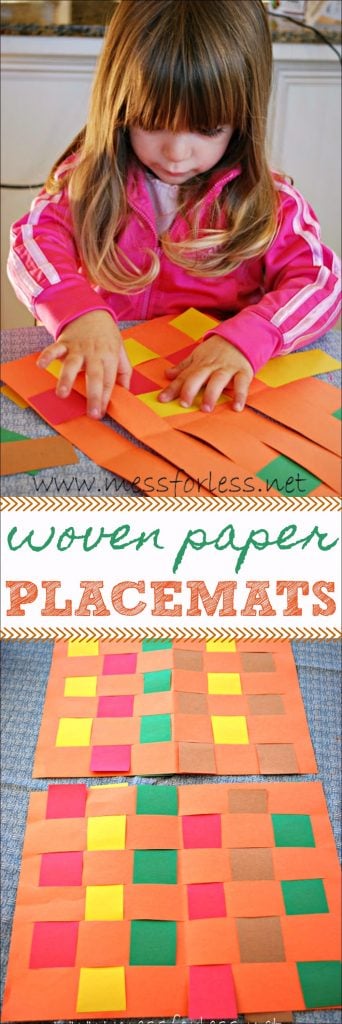 Woven Paper Placemats are great for Thanksgiving. Making them reinforces fine motor skills while creating a beautiful pattern.