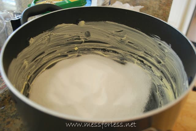 butter and sugar in a saucepan