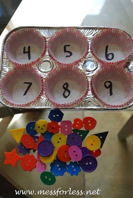 buttons and numbered muffin cups