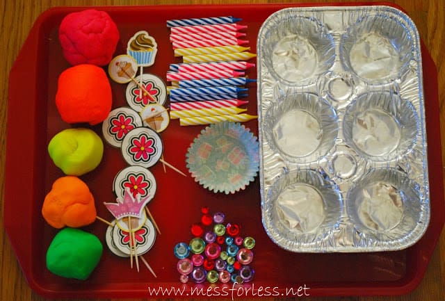 Playdough muffin tin, candles