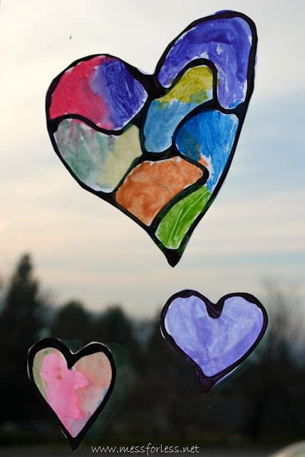 Stained Glass Hearts with Black Glue Hearts with Black Glue taped to a window