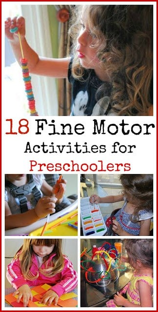 18 Fine Motor Activities for Preschoolers. Love how lots of these ideas use stuff you already have around the house. 