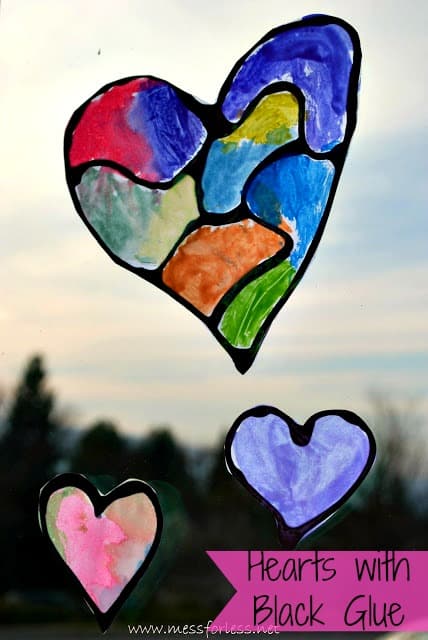 Hearts with Black Glue - Black glue is easy to make and can be used with watercolors to create this eye catching hearts.