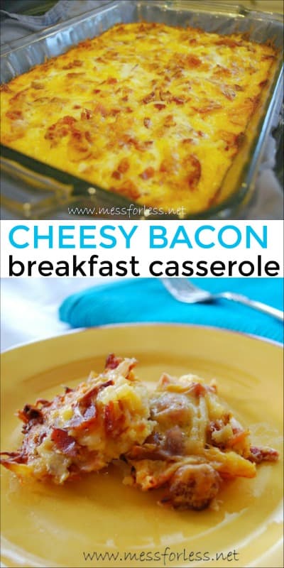 Breakfast Casserole Recipe - Cheese, bacon, potatoes and eggs. So yummy and can be made the night before! #recipe, #breakfast