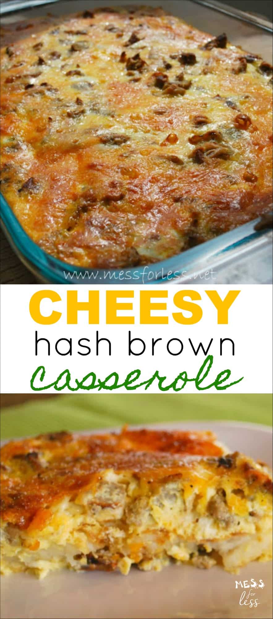 Cheesy Hash Brown Casserole - a delicious breakfast casserole that can be made the night before or in the morning. Hearty, filling and cheesy breakfast idea!