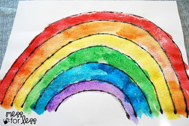 salt and watercolor rainbow salt painting and watercolors