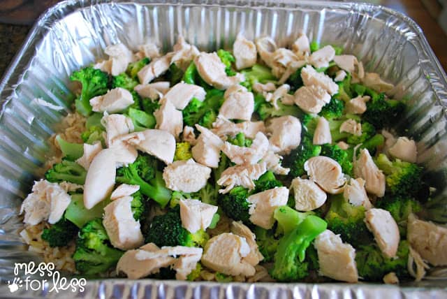 chicken and broccoli casserole in foil pan