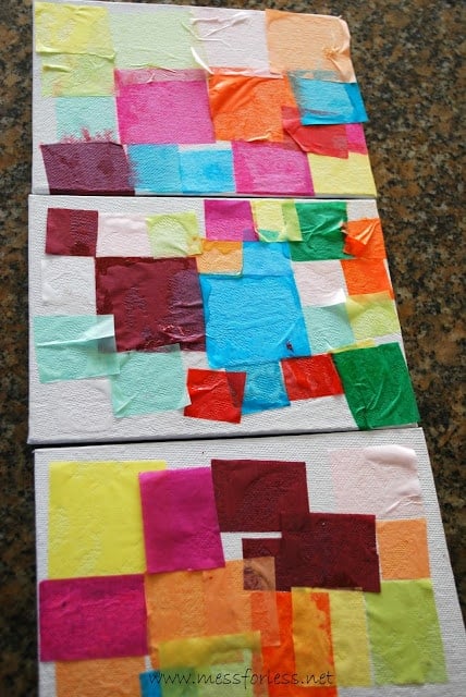 tissue paper square collage on canvas