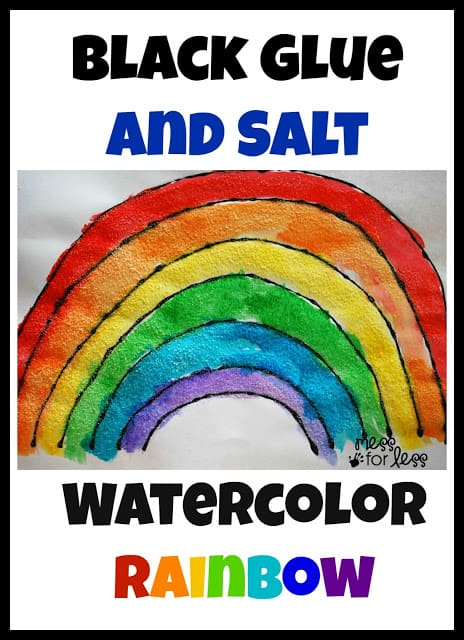 Salt painting for preschool - Black glue and salt watercolor rainbow. This is one of our favorite rainbow activities!