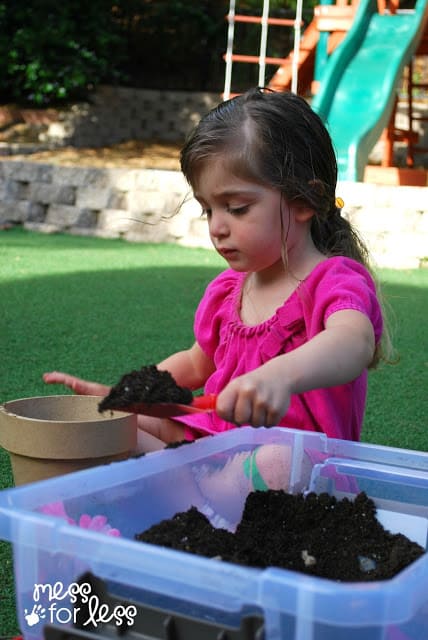 making a garden sensory bin