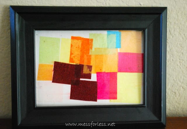 tissue paper square collage in frame