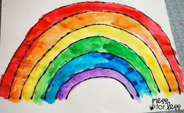 salt painting watercolor rainbow