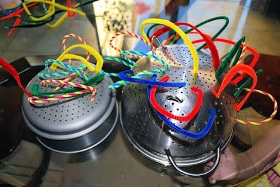 pipe cleaners in colanders