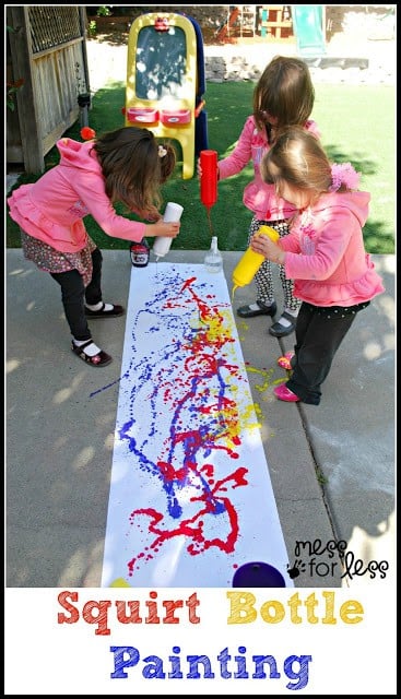 What a fun way to paint! Fill up some condiment bottles with paint and squeeze to create works of art.