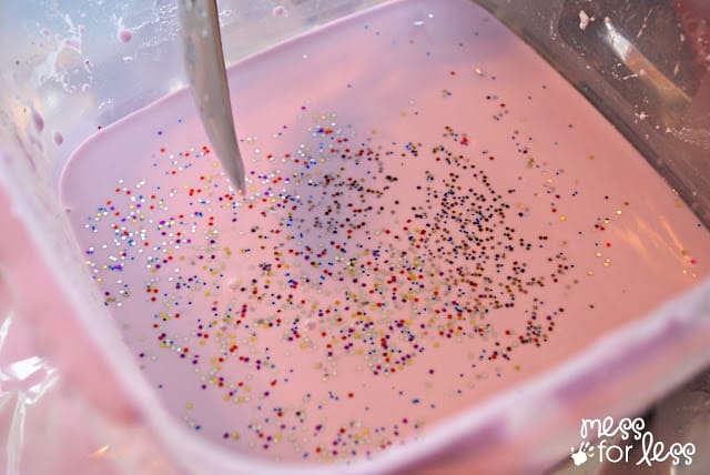 pink oobleck with glitter