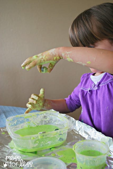 Sensory play with oobleck