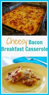 Breakfast Casserole Recipe - Cheese, bacon, potatoes and eggs. So yummy and can be made the night before! #recipe, #breakfast