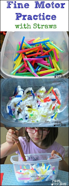Fine Motor Practice with Straws. These ideas will help strengthen your child's fine motor skills in fun, playful way.