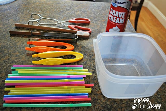 straws tweezers shaving cream container