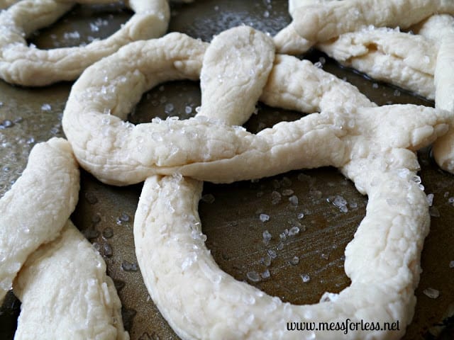 pretzel dough with salt on it