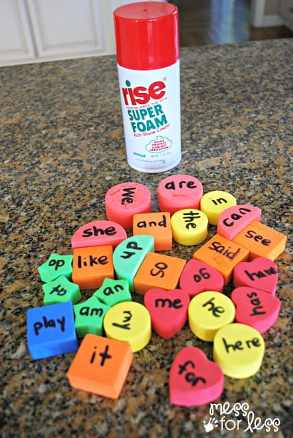 foam block with words and shaving cream