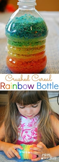 Crushed Cereal Rainbow Bottle - We crushed Fruity Pebbles to make some "sand" for this fun project. 
