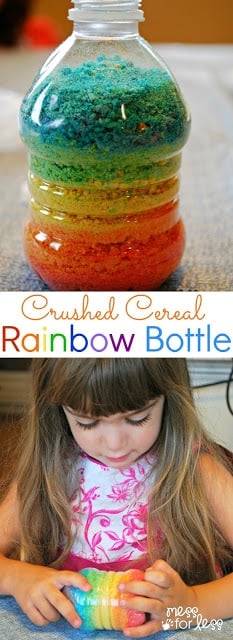 Crushed Cereal Rainbow Bottle - We crushed Fruity Pebbles to make some "sand" for this fun project.