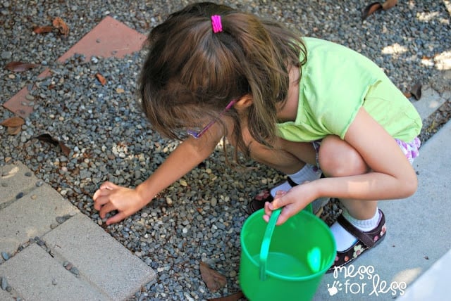 child looking for rocks